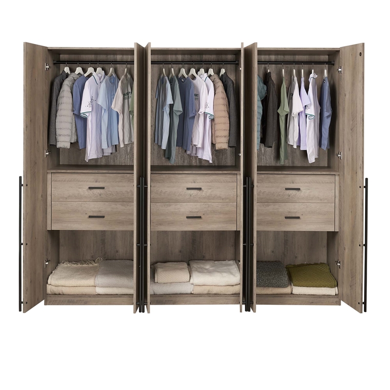 Lee Wardrobe Closet 2.0 from Engineered Wood in Rustic Gray - Set of 3