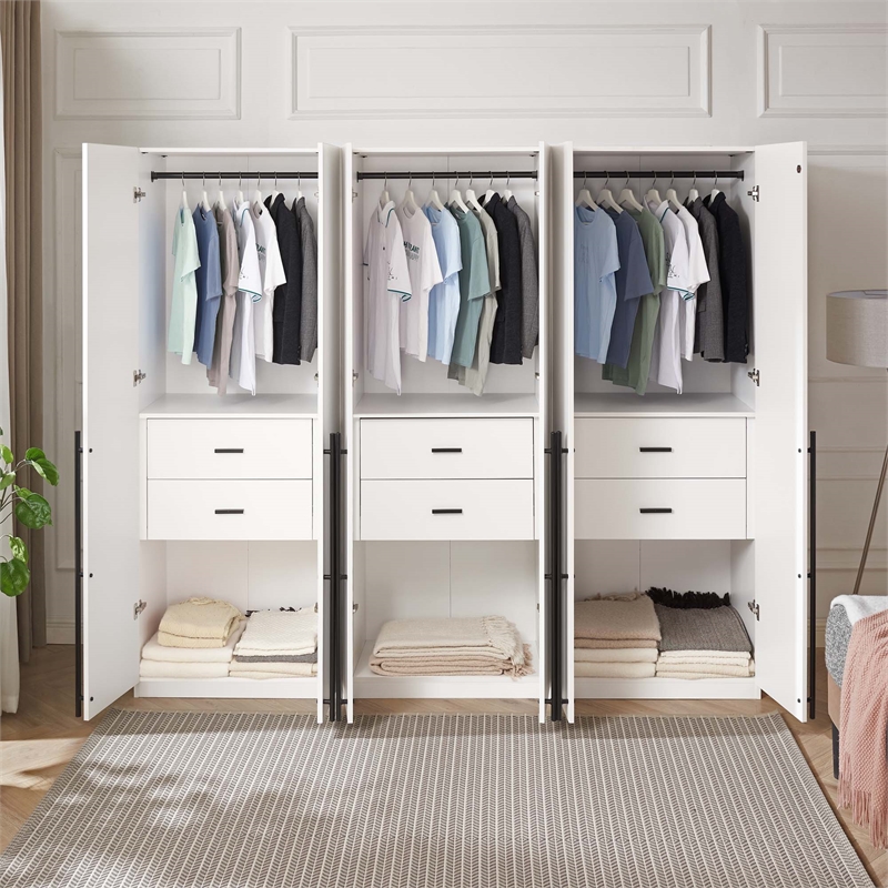 Lee Wardrobe Closet 2.0 from Engineered Wood in White - Set of 3
