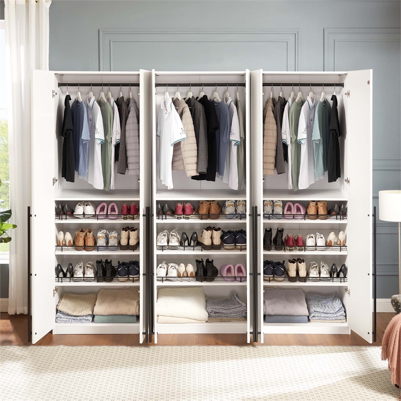 Lee Wardrobe Closet 3.0 from Engineered Wood in White - Set of 3