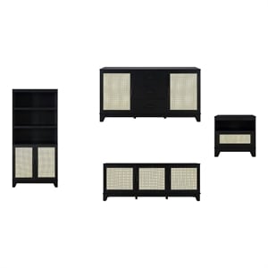 Sheridan 4-Piece Engineered Wood Bookcase TV Stand Sideboard End Table in Black