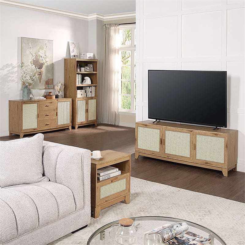 Sheridan 4-PC Engineered Wood Bookcase TV Stand Sideboard End Table in Natural
