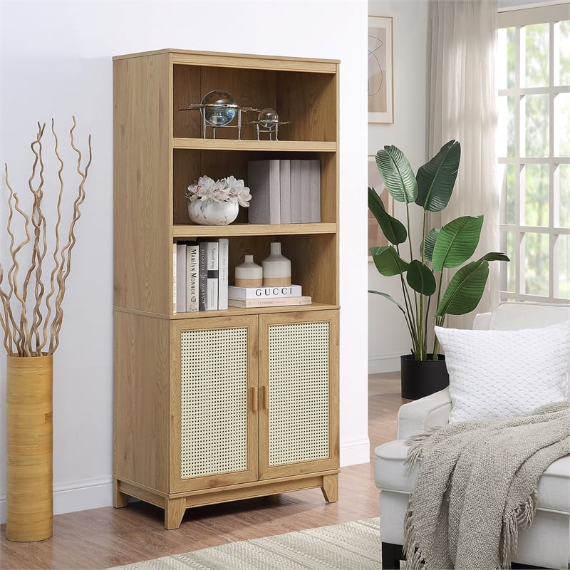 Sheridan 4-PC Engineered Wood Bookcase TV Stand Sideboard End Table in Natural
