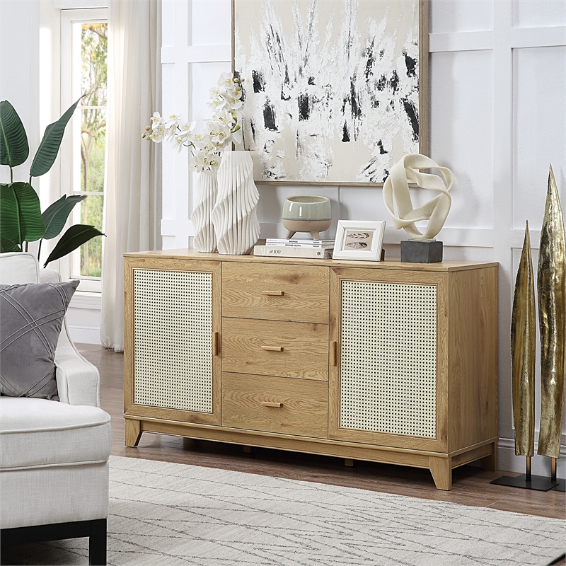 Sheridan 4-PC Engineered Wood Bookcase TV Stand Sideboard End Table in Natural