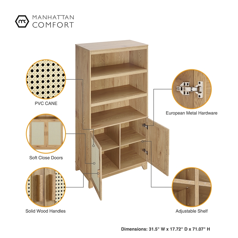 Sheridan 4-PC Engineered Wood Bookcase TV Stand Sideboard End Table in Natural