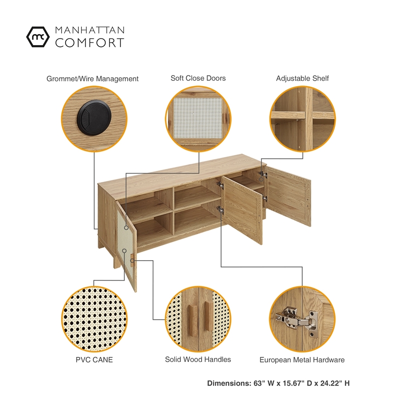 Sheridan 4-PC Engineered Wood Bookcase TV Stand Sideboard End Table in Natural