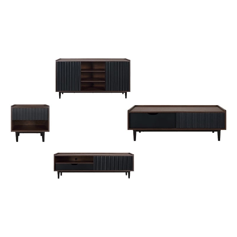 Duane 4 Piece Living Room Set Sideboard TV Stand Coffee Table End Table in Black