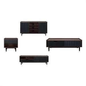 Duane 4 Piece Living Room Set Sideboard TV Stand Coffee Table End Table in Black