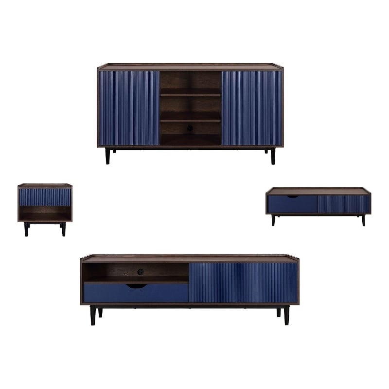 Duane 4 Piece Living Room Set Sideboard TV Stand Coffee Table End Table in Navy