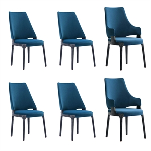 Manhattan Comfort 6-Piece Kara Solid Wood Dining Side and Arm Chairs in Blue