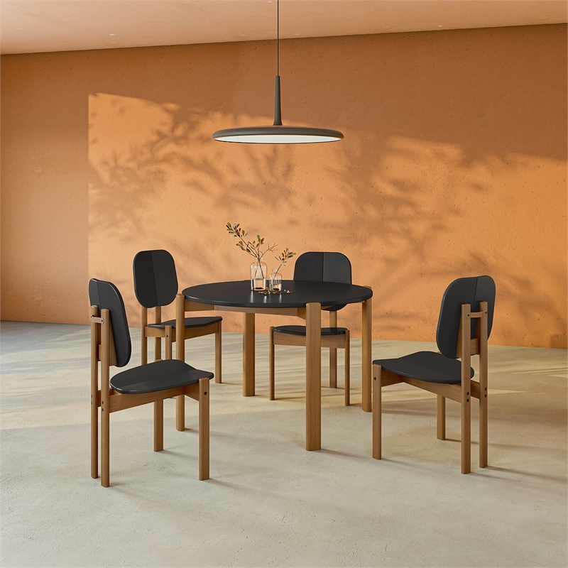 Gales Round 46.54 Dining Table from Engineered Wood in Black - Set of 5