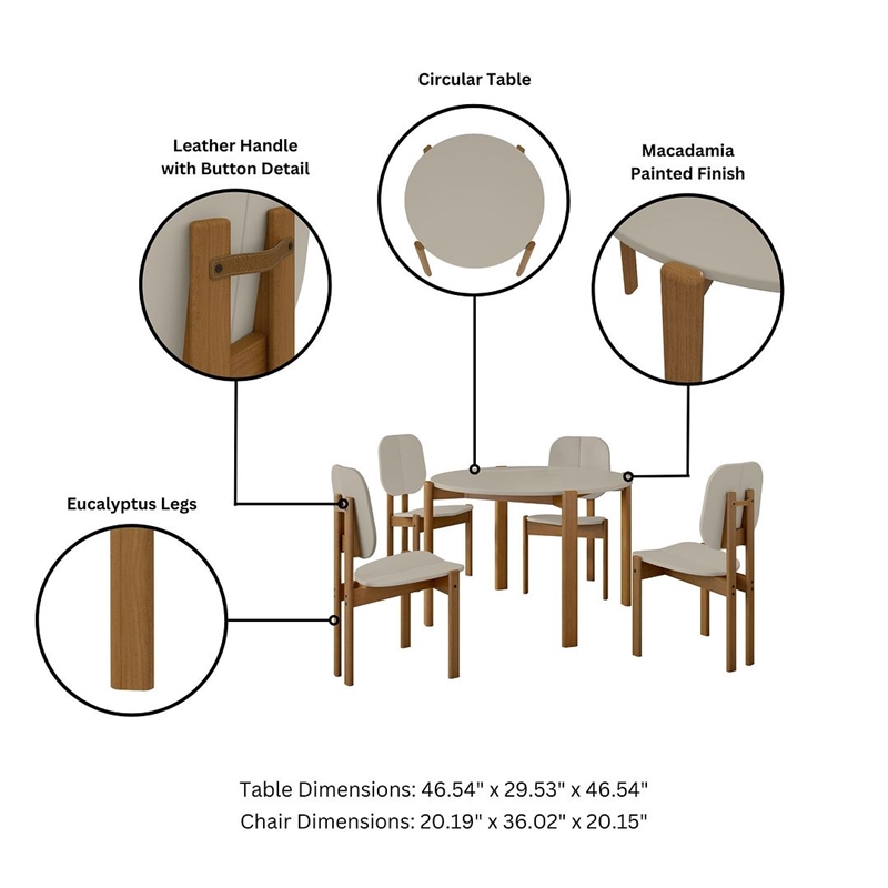 Gales Round 46.54 Dining Table from Engineered Wood in Beige - Set of 5