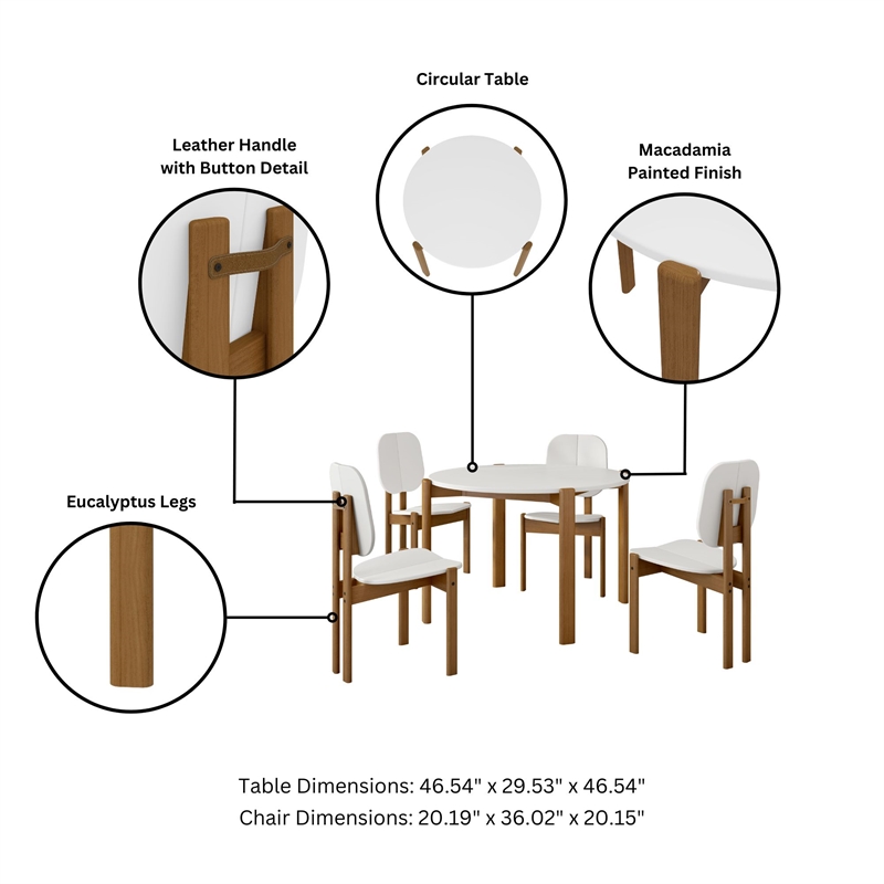Gales Round 46.54 Dining Table from Engineered Wood in White - Set of 5