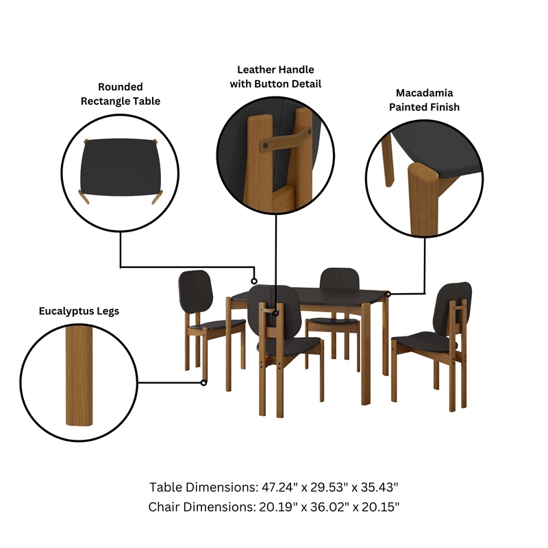 Gales Round 47.24 Dining Table from Engineered Wood in Black - Set of 5
