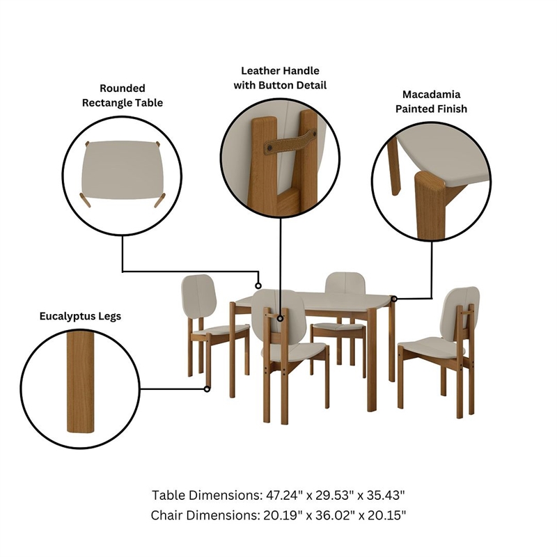 Gales Round 47.24 Dining Table from Engineered Wood in Beige - Set of 5