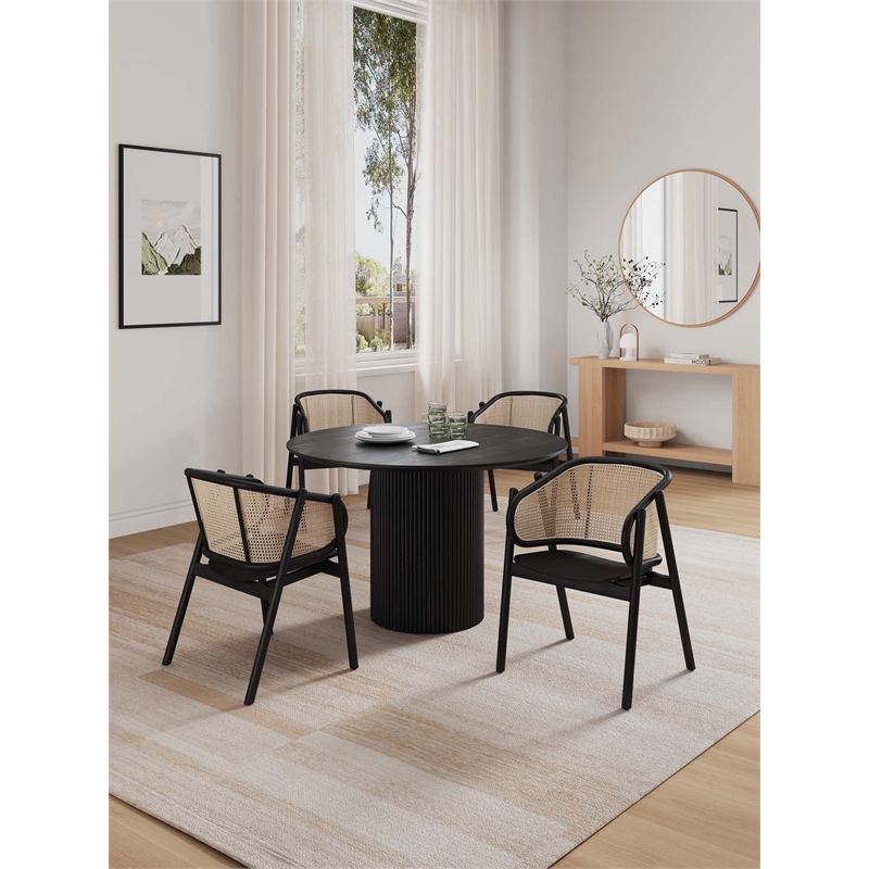 5-Piece Hathaway Round Solid Wood Dining Table with 4 Versailles  Dining Chairs