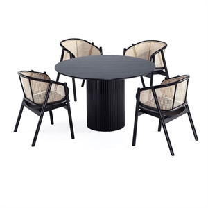 5-Piece Hathaway Round Solid Wood Dining Table with 4 Versailles  Dining Chairs