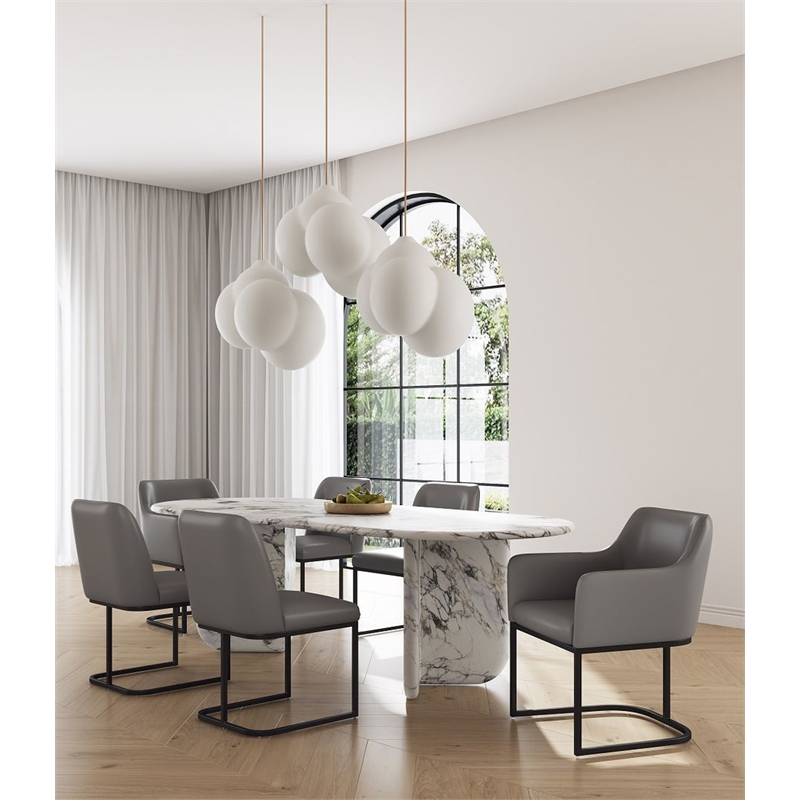 Manhattan Comfort Serena 6 Piece Dining Set with Steel Base in Gray