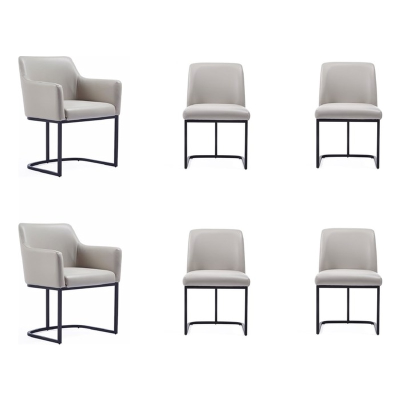 Manhattan Comfort Serena 6 Piece Dining Set with Steel Base in Light Gray