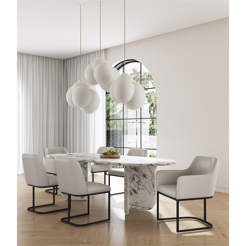 Manhattan Comfort Serena 6 Piece Dining Set with Steel Base in Light Gray
