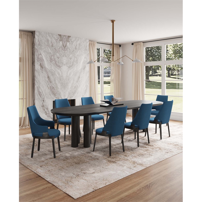 8-Piece Kara Dining Side and Arm Chairs from Solid Wood in Blue