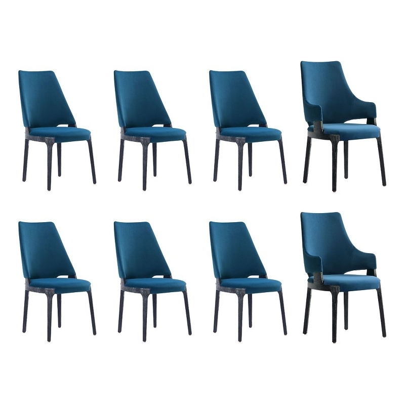 8-Piece Kara Dining Side and Arm Chairs from Solid Wood in Blue