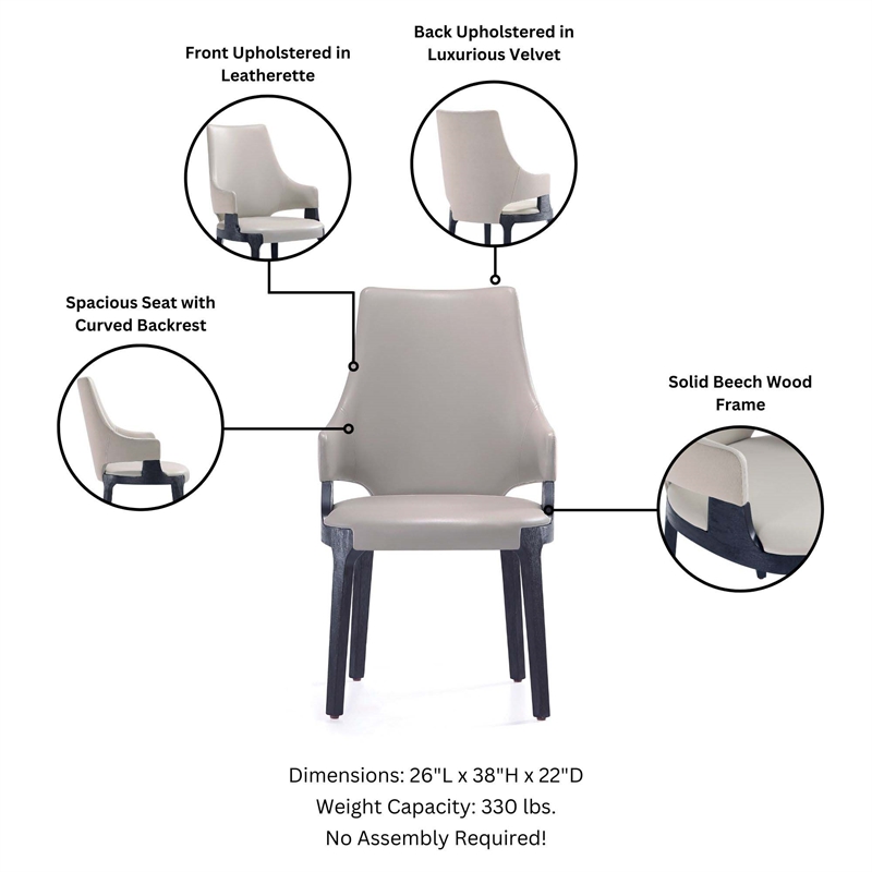 8-Piece Kara Dining Side and Arm Chairs from Solid Wood in Light Gray