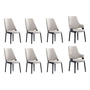 8-Piece Kara Dining Side and Arm Chairs from Solid Wood in Light Gray