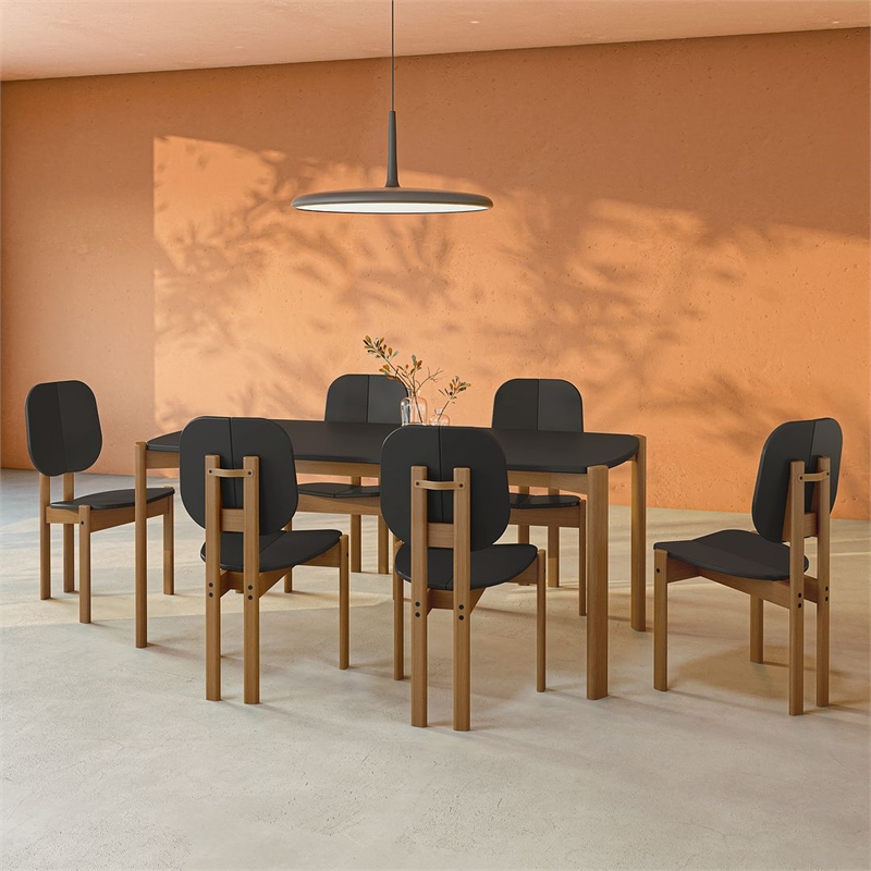 Gales 70.87 Dining Table from Engineered Wood in Black - Set of 7