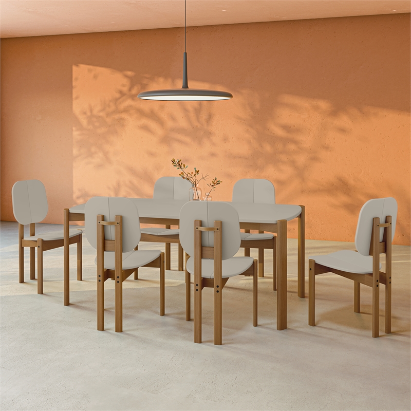 Gales 70.87 Dining Table from Engineered Wood in Beige - Set of 7