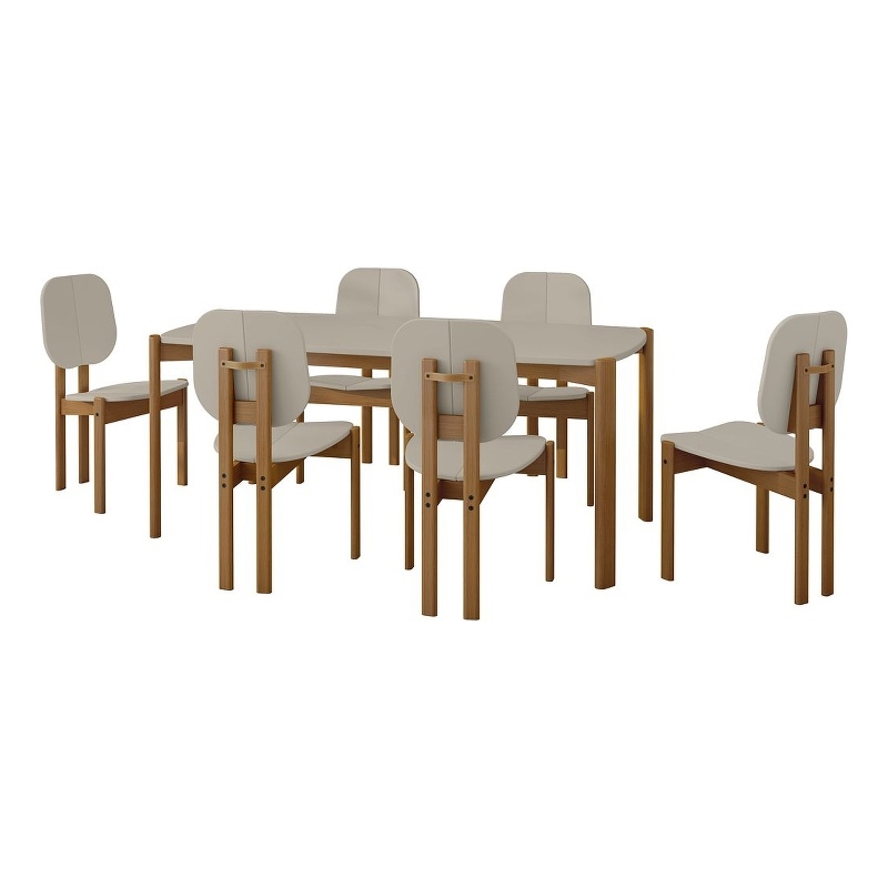 Gales 70.87 Dining Table from Engineered Wood in Beige - Set of 7