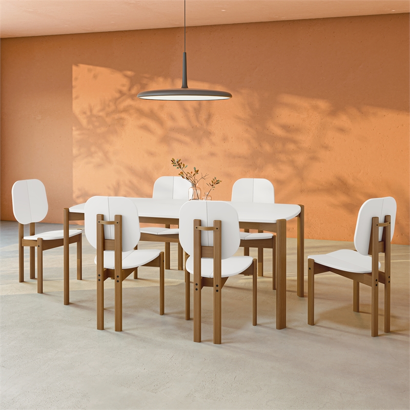 Gales 70.87 Dining Table from Engineered Wood in White - Set of 7