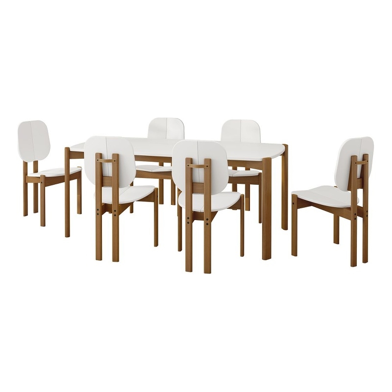 Gales 70.87 Dining Table from Engineered Wood in White - Set of 7