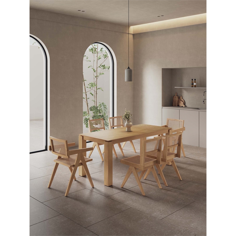 7-Piece Rockaway  70.86  Dining Set in Natural with 6 Hamlet Side and Arm Chairs