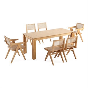 7-Piece Rockaway  70.86  Dining Set in Natural with 6 Hamlet Side and Arm Chairs
