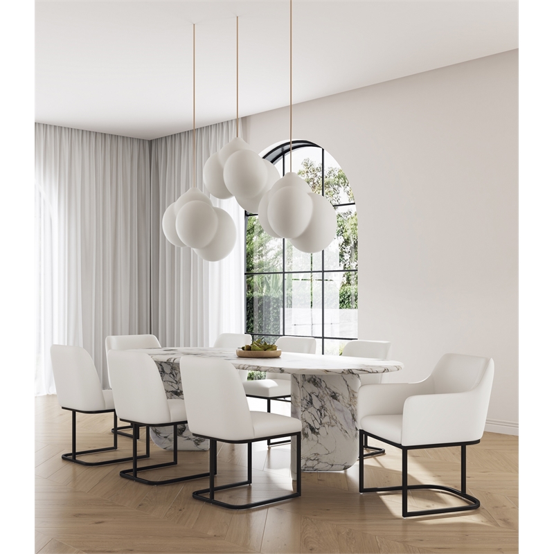 Manhattan Comfort Serena 8 Piece Dining Set with Steel Base in Cream
