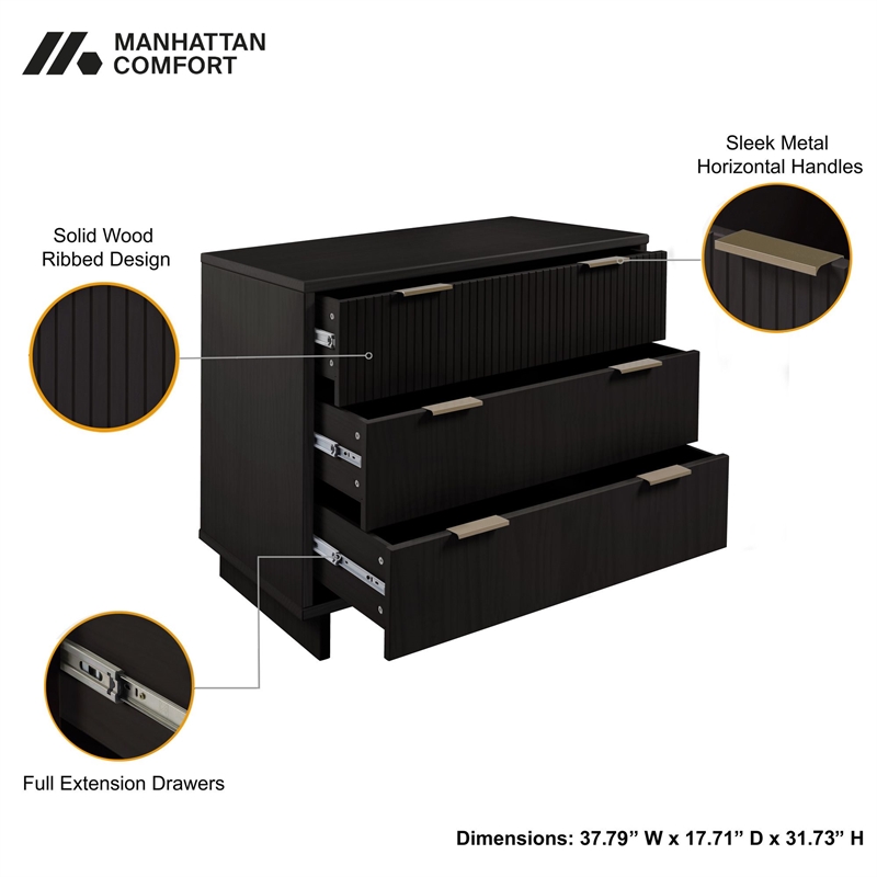 2-Piece Granville Solid Wood Tall Narrow and Standard Dresser Set in Black