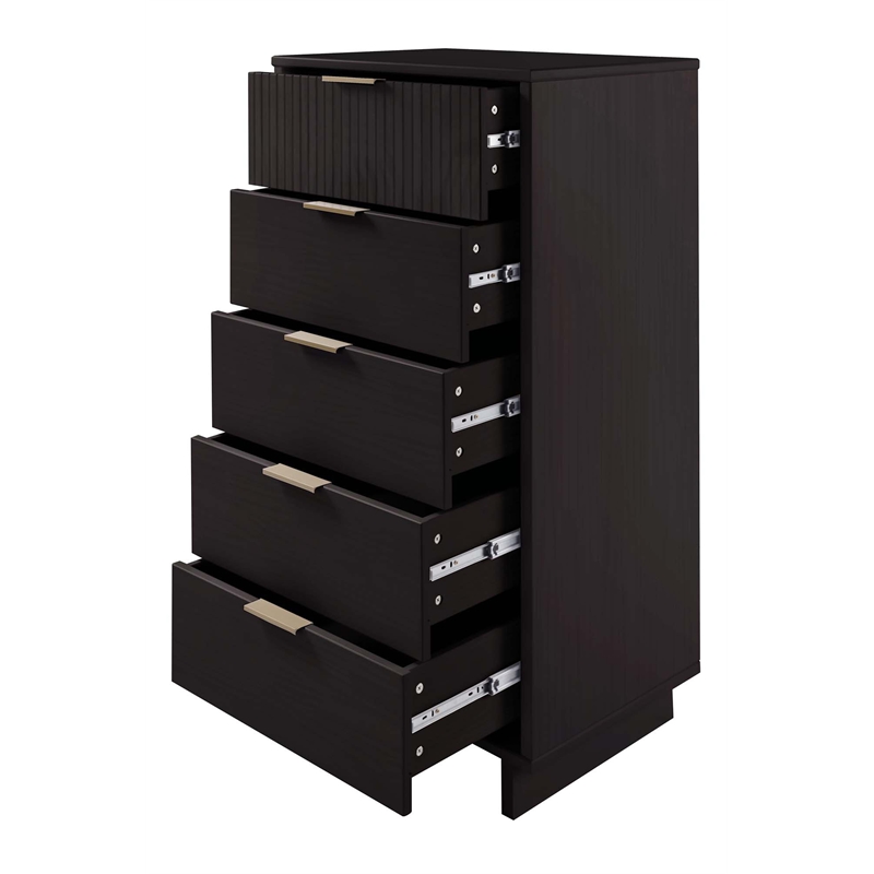 2-Piece Granville Solid Wood Tall Narrow and Standard Dresser Set in Black