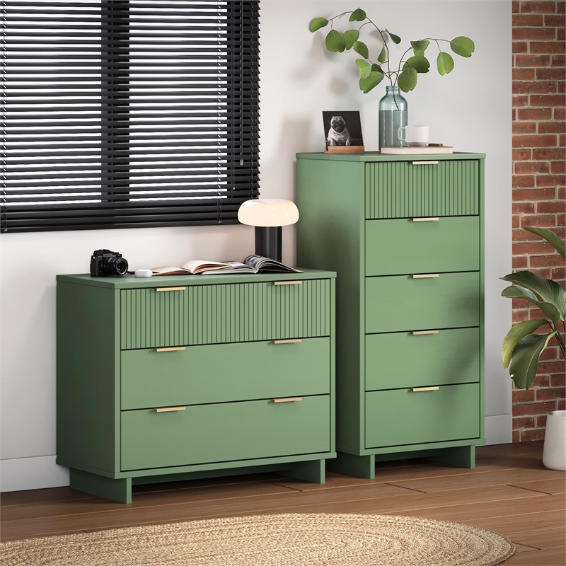 2-Piece Granville Solid Wood Tall Narrow and Standard Dresser Set in Sage Green