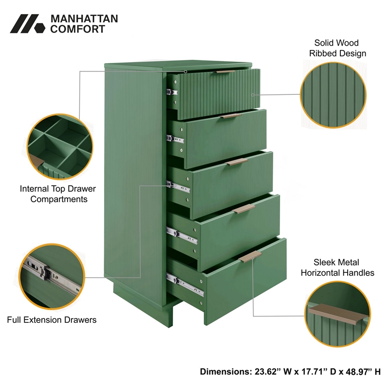 2-Piece Granville Solid Wood Tall Narrow and Standard Dresser Set in Sage Green