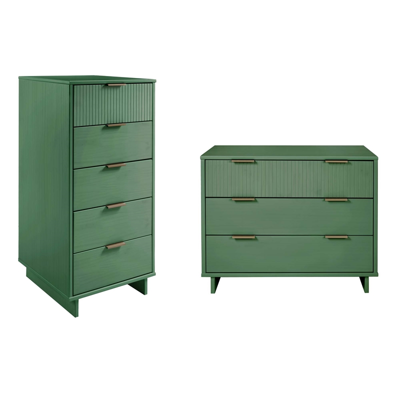 2-Piece Granville Solid Wood Tall Narrow and Standard Dresser Set in Sage Green