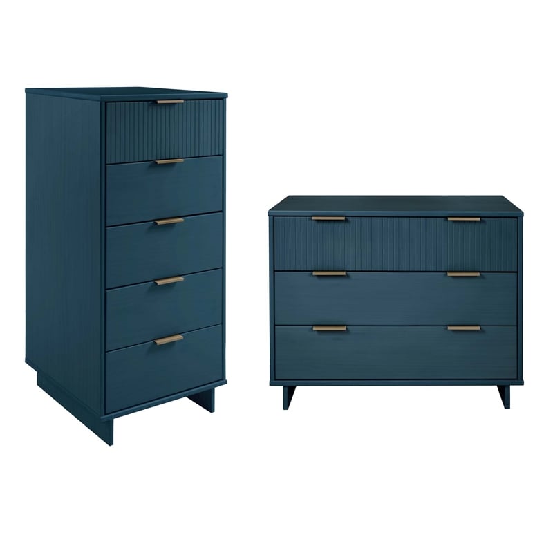 2-Piece Granville Solid Wood Tall Narrow and Standard Dresser Set in Blue