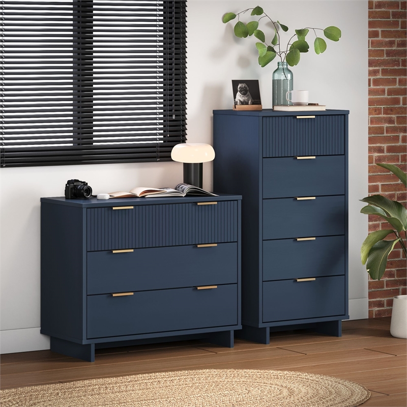 2-Piece Granville Solid Wood Tall Narrow and Standard Dresser Set in Blue
