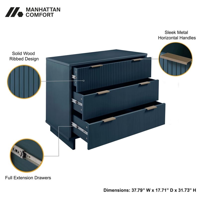 2-Piece Granville Solid Wood Tall Narrow and Standard Dresser Set in Blue