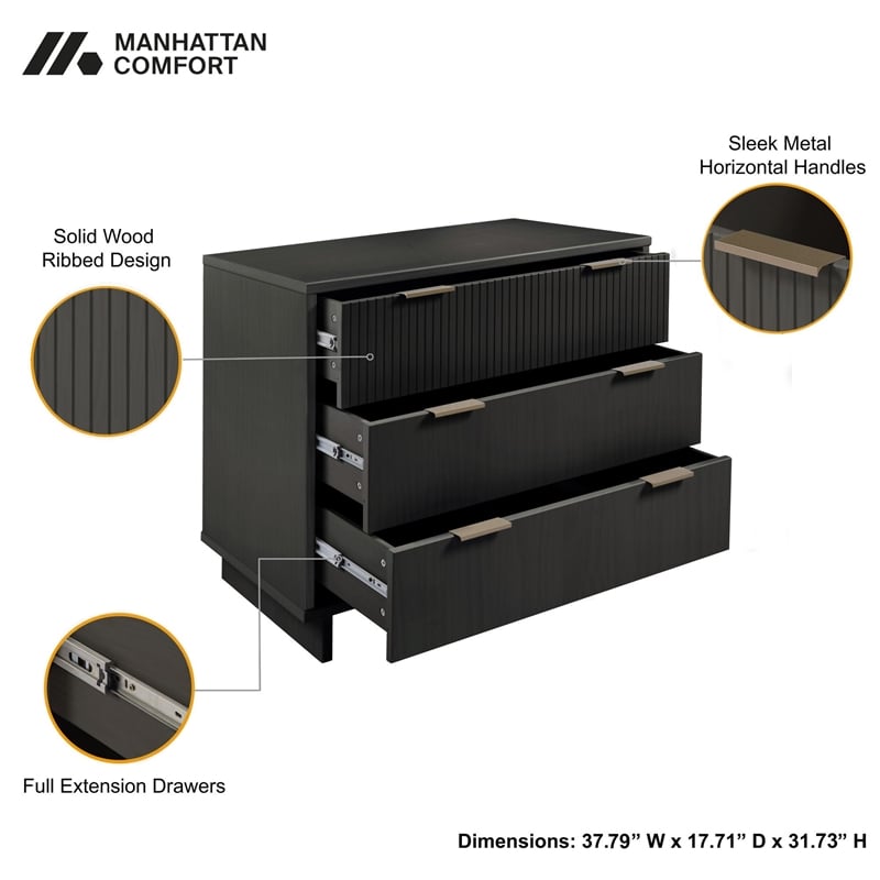2-Piece Granville Solid Wood Tall Narrow and Standard Dresser Set in Dark Grey