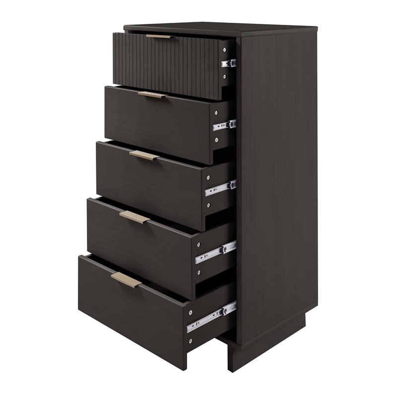 2-Piece Granville Solid Wood Tall Narrow and Standard Dresser Set in Dark Grey