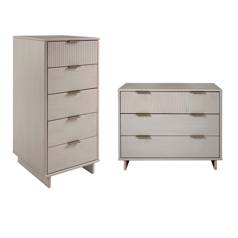 2-Piece Granville Solid Wood Tall Narrow and Standard Dresser Set in Light Grey