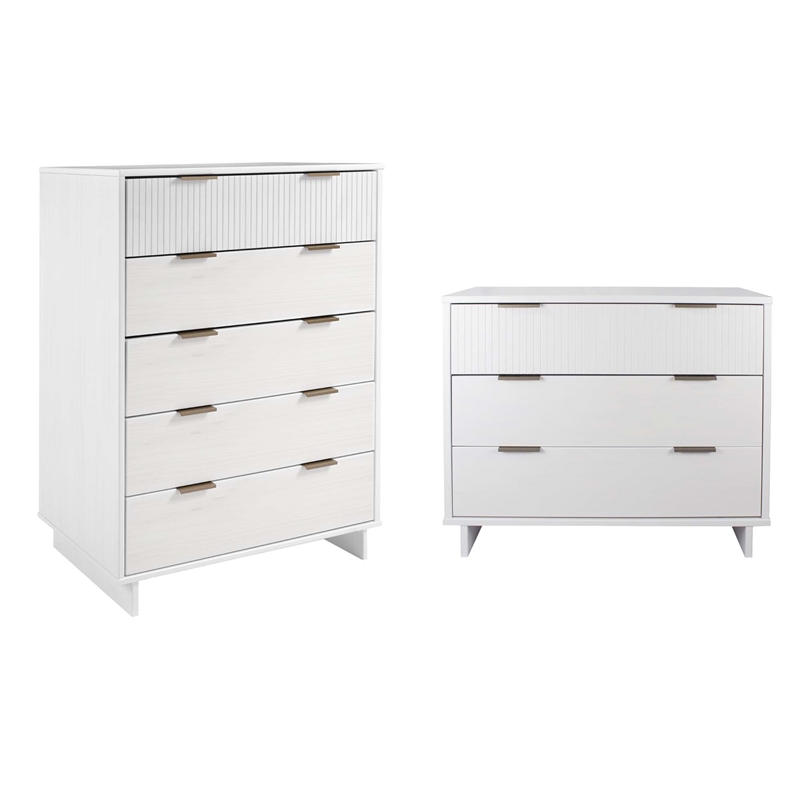 2-Piece Granville Solid Wood Tall Chest and Standard Dresser Set in White