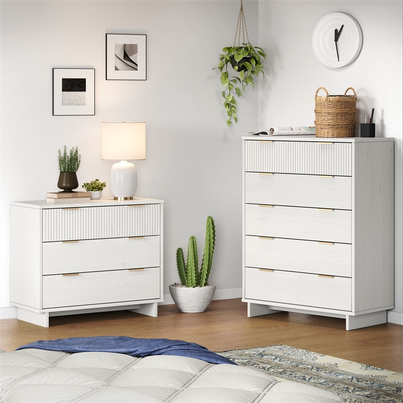 2-Piece Granville Solid Wood Tall Chest and Standard Dresser Set in White