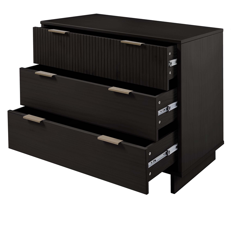 2-Piece Granville Solid Wood Tall Chest and Standard Dresser Set in Black