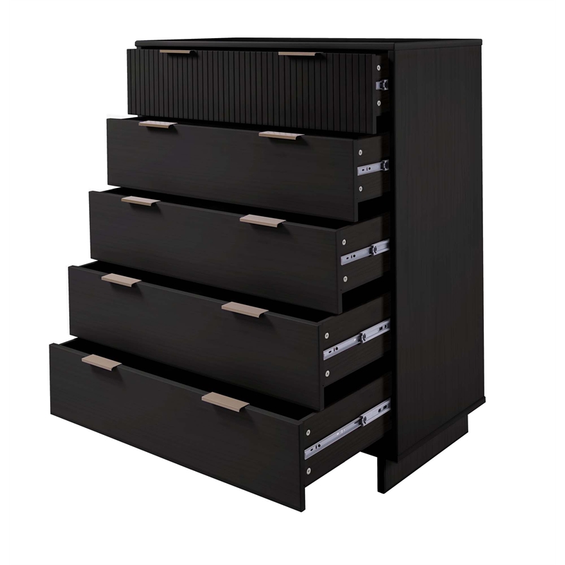 2-Piece Granville Solid Wood Tall Chest and Standard Dresser Set in Black